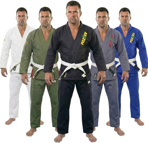 POZTEV Brazilian Jiu Jitsu Gi for Men & Women BJJ Gi Grappling Kimonos Preshrunk Lightweight Fabric Martial Arts Training Uniform With Free White Belt (Balck,A5)