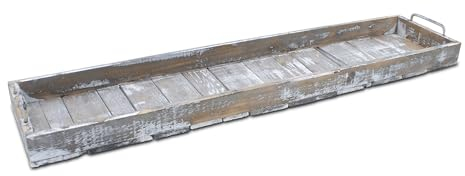 Holz Deko Tablett XXL Used Look mit Griffen aus Metall - 90 x 20 cm - Servier und Kerzen Brett rechteckig - Kerzentablett Servierschale Tisch Deko Servier Kerzen Brett Weihnachten