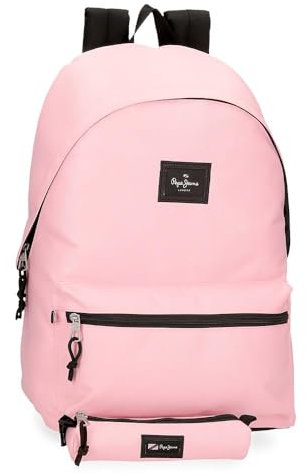 Pepe Jeans Aris Zaino per laptop doppio scomparto portatile 15,6 pollici 31 x 44 x 17,5 cm Zaino scuola poliestere by Joumma Bags, Rosa, Zaino + astuccio