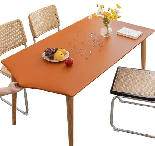 Mateju Nappe Rectangulaire de Table Ajustée Orange 80x120CM, Élastique Nappe Rectangulaire Anti Tache Nappe de Table PVC Imperméable Essuyable pour Cuisine Jardin Restaurants