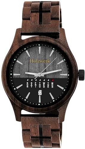 Holzwerk Germany Handgefertigte Herren-Uhr Öko Natur Holz-Uhr Holz Armband-Uhr Braun Blau Buche Gold Schwarz Silber Zebra Bunt Muster Analog Quarz-Uhr Datum und Wochentag Anzeige (Braun.Schwarz)