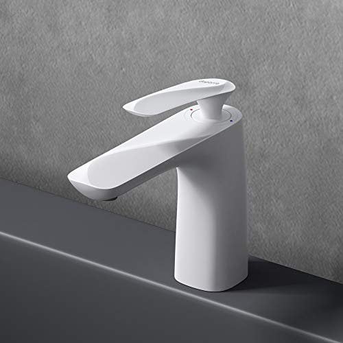 Mai & Mai Armatur Wasserhahn Bad Weiß WAM-7201 | Waschbeckenarmatur 16.5cm hoch | Badinstallationen Einhebelmischer in modernem Design
