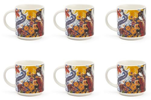 Excelsa Kimono Set 6 Tazze da Caffè in New Bone China, Decorazione Floreale Orientale