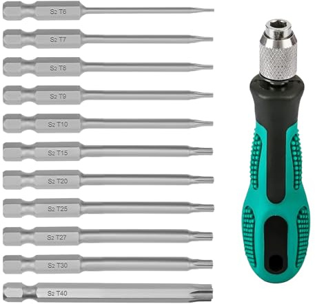 BEASAFY 12 Stück Torx mit Loch Set, 75 mm Torx Bit Set Lang mit Griff, T6-T40 Screwdriver Set, 1/4 Schraubendreher, Magnetischer S2 Stahl Schraubenzieher