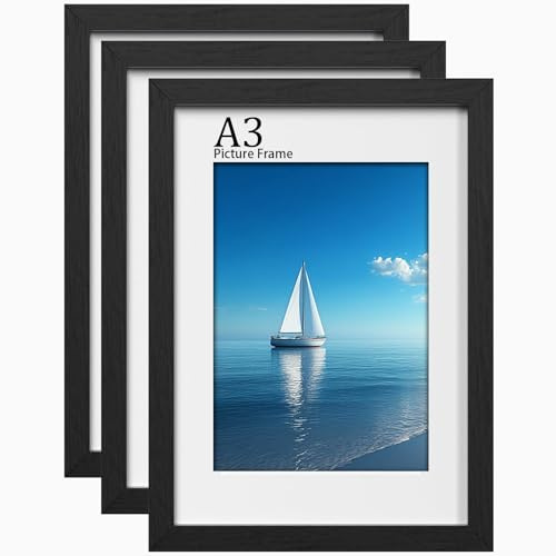 A3 Picture Frames, Wooden A3 Photo Frame, with A4 Mount-Photo Frame Black | Versatile A3 Frame, Display, Landscape or Portrait Orientation-Material Plexiglass