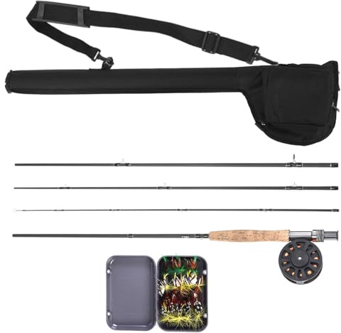 Fesjoy Kit de Canne à Pêche à la Mouche Durable de 9 Pieds, Combo Canne Mouche et Moulinet avec Imitations, Idéal pour Les Amateurs Pêche en Plein Air (7-8)
