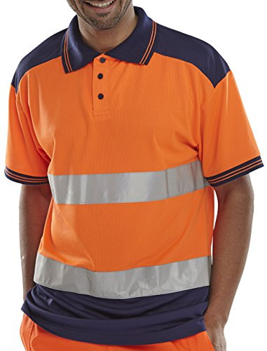 B Seen Orange/Navy Large Hi Viz Polo Shirt Short Sleeve