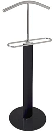 herrendiener Stahlrohr In Hochglanz schwarz lackiert, Fußplatte aus Sicherheitsglas schwarz, Kleiderbügel In Chrom, Haku 38548