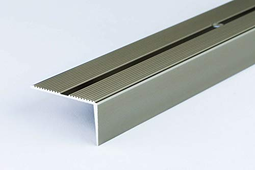2M (78.74) Anodised Aluminium Anti Non Slip Stair Edge Nosing 40mm x 20mm Rubust Trim Drilled, Stair Carpet Guard Cezar by TMW Profiles (Champagne)
