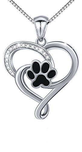 DAOCHONG Sterling Silber Welpen Hund Katze Pet Paw Print CZ Herz Anhänger Halskette Ohrstecker für Frauen Mädchen