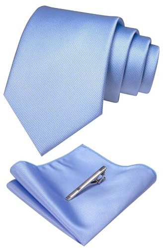 RBOCOTT Teal Silk Tie and Pocket Square, Necktie Tie Clip Set for Men (10)