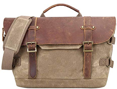 Neuleben Wasserdicht Kameratasche Fototasche aus gewachstem Canvas Leder Vintage Umhängetasche Messenger Bag für DSLR Kamera Zwei Objektive (Khaki)
