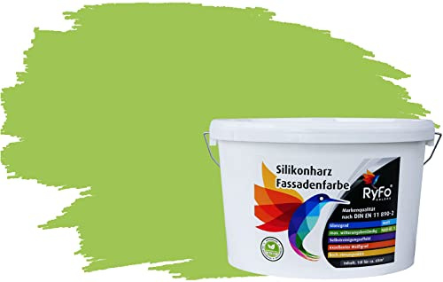 RyFo Colors Silikonharz Fassadenfarbe Lotuseffekt Trend Limonengrün 10l - bunte Fassadenfarbe, weitere Grün Farbtöne und Größen erhältlich, Deckkraft Klasse 1
