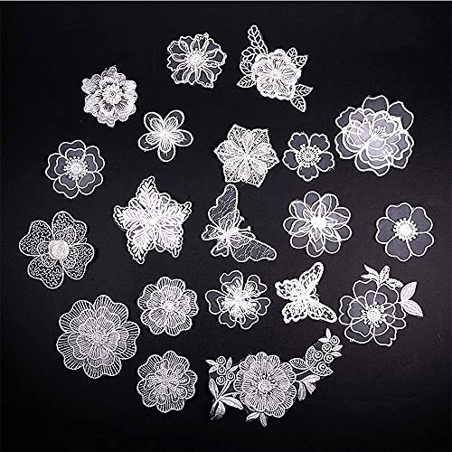 18 Stück Spitze Applique Brautkleid Blume Stoff Spitze Stickerei Nähen auf Flecken,Spitze Blumen Aufnäher Applikationen Patches Aufbügler Bügelbild für DIY Kleidung Dekoration (Zufälliger Stil)