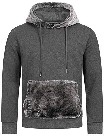 Redbridge Herren Hoodie Kapuzenpullover Teddyfell Pullover Kunstfell Anthrazit XL