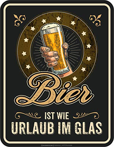 Deko Blechschild für Biertrinker - Bier ist wie Urlaub im Glas