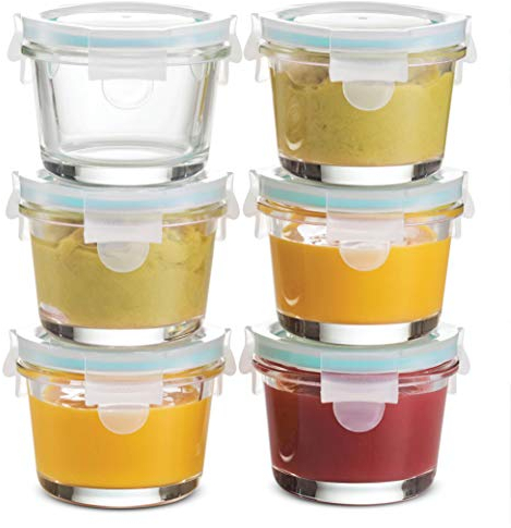 Lot de 6 boîtes de conservation en verre de qualité supérieure pour aliments pour bébé,130 ml, micro-ondes et lave-vaisselle, petites boîtes à sauce pour collations et sauces
