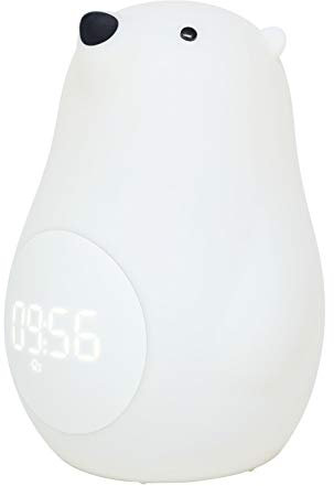 Bear Night Light with Alarm Clock Desk Silicone Lamp Rechargeable Portable and Dimmable Touch Sensor Birthday Party Xmas Gifts