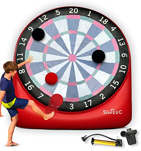 Swooc Games - Premium Inflatable Giant Kick Darts (15+ Ways to Play) - Jumbo Soccer Dartboard w/Air Pump - Big Carnival Games - Giant Outdoor Games - Oversized Dart Board Yard & Lawn Game Kids & Adult