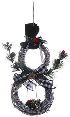 Garneck Christmas Santa Wreath Rattan Door Wreaths Xmas Holiday Front Door Ornaments for Seasonal Home Decor Grey