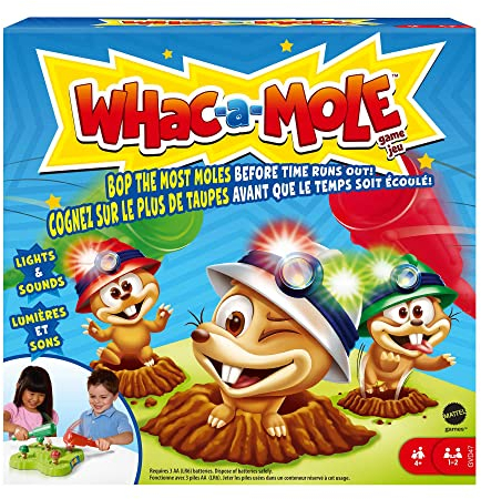 Mattel Games Whac-a-Mole Juego de Mesa con Luces y Sonidos, Juego para niños y niñas +4 años (Mattel GVD47)
