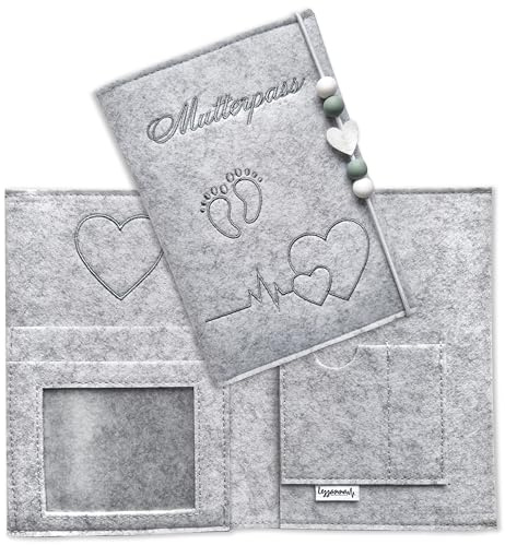 Lezzanna - Mutterpasshülle aus Filz - Mutterpass Tasche - Dokumententasche - in 4 Farben - viele Fächer für Ultraschallbilder und vieles mehr - Geschenk für Schwangere - Organizer
