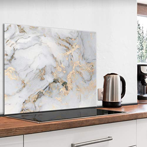 murando Glass Splashback for Kitchen Backsplash Cooker Protector Tempered Glass Decorative Wall Art Panel Heat Resistant Graphic 80x60 cm / 32x24 Marble Stone f-B-0301-aq-e