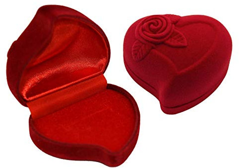 1 Ring-Etui in Herzform aus Samt mit Rosenverzierung Ringbox Schmucketui Schmuckdose Geschenkbox Variantenwahl, Größe:62 x 57 x 41 mm, Motiv:1 Ring | rot-rot