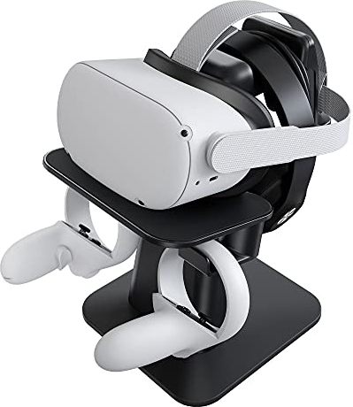 KIWI design VR Ständer, Displayhalter und Controller Halterung Kompatibel mit Quest 2/Quest 1/ Rift/Rift S/GO/HTC Vive/Vive Pro/Valve Index/PSVR 2/PICO VR-Headset und Controller, Schwarz