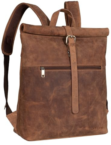 STILORD Lance Fahrradrucksack Leder Roll-Top Rucksack großer Daypack ideal als XL Messenger Backpack Vintage Kurierrucksack für DIN A4 Ordner Farbe:Torino - braun