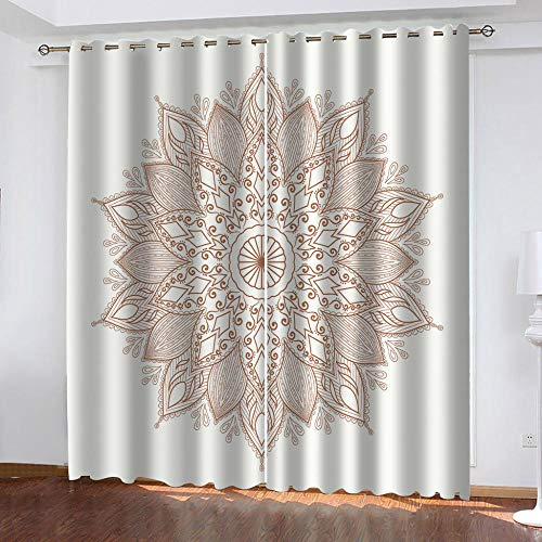 HLBOYI Blickdichter Vorhang Mandala Blumen - 100% Thermogardine, Geräuschreduzierung Verdunkelungsvorhänge Blickdicht Gardinen Mit Ösen Für Schlafzimmer Wohnzimmer, 2Er Set 230X242Cm