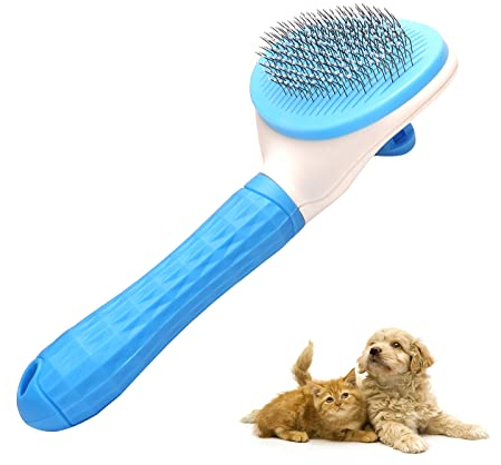 MILEEO Hundebürste Katzenbürste, Haustier Bürsten, Haar Entferner Haustierbürste für Langhaar und Kurzhaar, Zupfbürste Sauberes Haustierhaar mit Selbstreinigende Funktion 7.87x4.13 Zoll Blau
