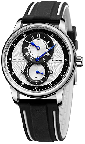 FORSINING Herren-Armbanduhr, sportlich, mit Zwei Zifferblättern, mechanisch, wasserdicht, Analog, Automatikuhren für Männer, schwarzes Silikonband