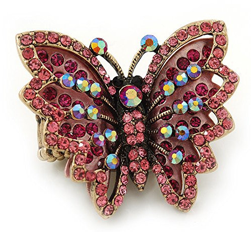 Avalaya Madame Butterfly Statement Stretch en rose / Bague en or vieilli / Taille réglable 7/8, Métal Doré Métal