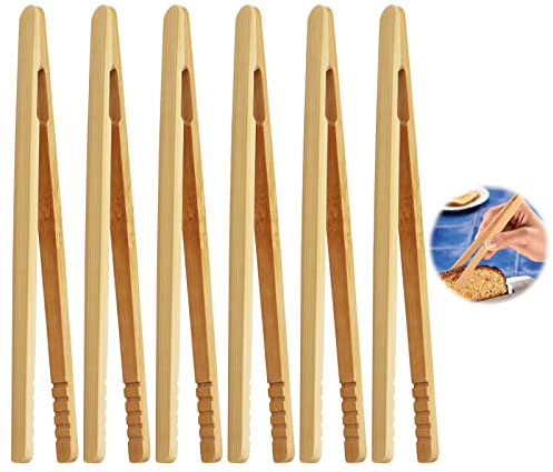 VEGCOO 6 Pièces Pince en Bambou, Pince à Pain en Bois, Pince de Cuisine Pour La Cuisson, Ustensiles de Cuisine pour Grille Pain Pince Alimentaire pour Les Fruits, Le Pain, Le Thé, La Pâtisserie