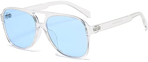 YAMEIZE Retro Double Bridge Rectangle Sunglasses - for Women Men Square Night Vision UV400 Protection Glasses for Driving (Clear Blue)