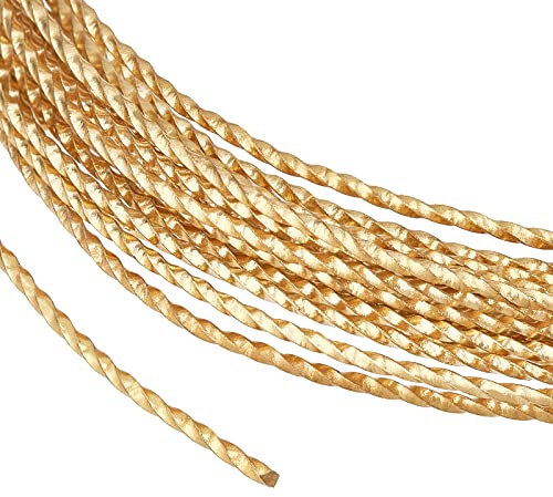 BENECREAT 6m 1.2mm Thick Golden Craft Brass Jewelry Wire, Round Jewelry Twisted Wire for Beading Ring Making and Other Jewelry Crafts