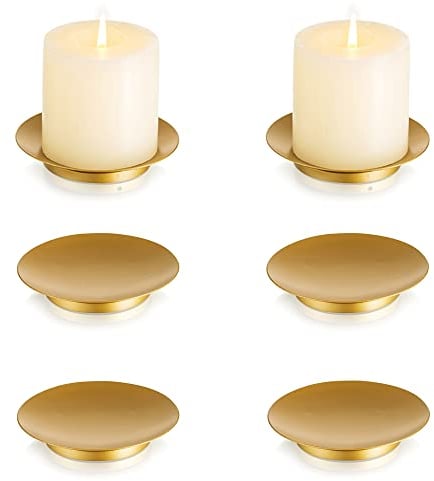 Inweder Bougeoir Support Bougie Chandelier - Lot de 6 Bougeoirs Ronds Doré de 11cm en Fer Supports pour Bougies Piliers, Chauffe-Plat et Votives Noël Halloween Décoration Intérieur