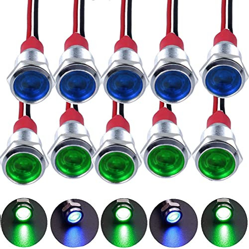 RUNCCI-YUN 10 Stück 110V-220V 10mm LED Metall Kontrollleuchte wasserdichte Signallampe LED Panel installation kontrollleuchte(Grün×5 Blau×5)