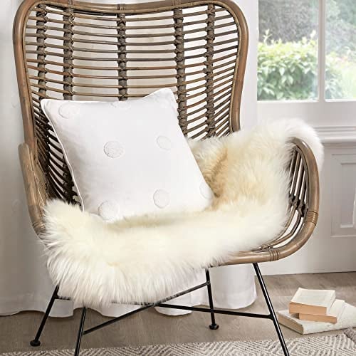 Appletree - White Polka Dots Cushion (43 x 43cm) - 100% Cotton - Filling Included - Piped Edge - Tufted Cushion with White Spots - White Cushion with Cover Included/Cushion Insert - Home Decor