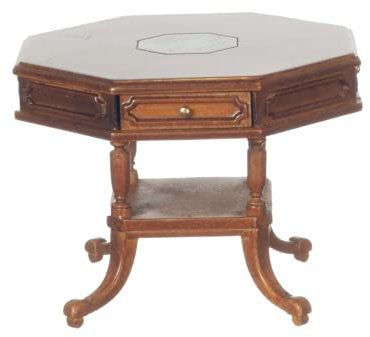 Puppenhaus William IV Rent Drum Tisch achteckig Walnuss JBM Miniaturmöbel