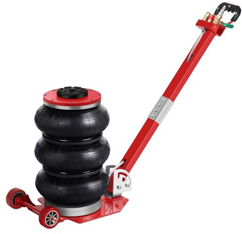 Rengue Cric pneumatique de 3 tonnes, 2993,7 kg, hauteur de levage rapide jusqu'à 40,6 cm, cric pneumatique pour voitures avec longue poignée réglable, robuste, triple sac, rouge