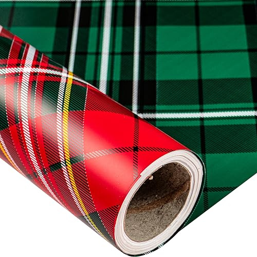 LeZakaa Wendbares Weihnachts-Geschenkpapier – Jumbo-Rolle – Grün & Rot kariert – 61 cm x 30 m (200 m²)