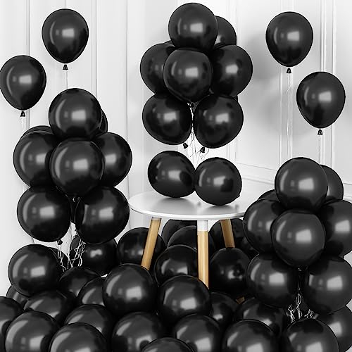 Luftballons Schwarz, 60 Stück 12 Zoll Matt Schwarz Latex Luftballons, Schwarz Helium Partyballon Set für Junge Mann Babyparty Hochzeitstag Verlobung Brautparty Abschluss Geburtstag Party Dekorationen
