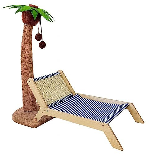 NIBHZ Katzenhängematte mit Kratzbaum, Originelles Strandkorb-Katzenbett und Kokosnussbaum-Katzenkratzer, Katzenmöbel für Kleine Katzen und Kätzchen,A