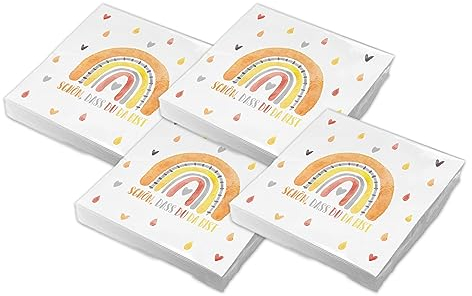 itenga Servietten Schön dass du da bist 30 x 30cm 3-lagig 80 Stück für Kommunion Konfirmation Hochzeit Taufe und andere Feiern (Regenbogen)