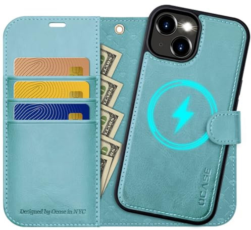 OCASE for iPhone 15 Detachable Case, Magnetic Removable 2 in 1 Flip PU Leather Wallet Case with[Kickstand][RFID Blocking][Card Holder] Shockproof Phone Cover,Ice Blue