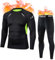 Thermounterwäsche Herren Atmungsaktiv Thermoaktiv Funktionswäsche Herren Funktionsunterwäsche Herren Set Flexibel Skiunterwäsche Herren Warme Unterwäsche für zu Hause Winter (Schwarz+Grün, 3XL)