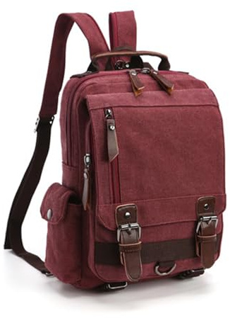 XINYASEE Sac à dos hommes femmes imperméable Vintage toile sac à dos voyage en plein air Sac à dos scolaire sac bandoulière pour iPad 15 pouces ordinateur portable randonnée camping (rouge)