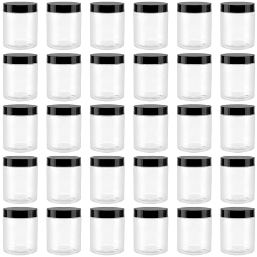 YUENPUN 30 PCS 250ml Plastic Sweet Jars with Lids, Empty Round Spice Jars, Clear Plastic Jar for Dry Food, Candy, Peanut Storage